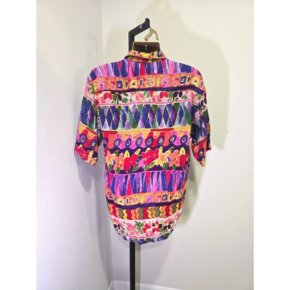 Vintage Modern Culture Hawaiian Button Down Shirt Mens Med Colorful Art Abstract